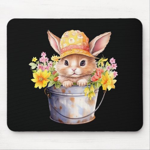 Rabbit Graphic For Girls Floral Spring Time  Mouse Pad