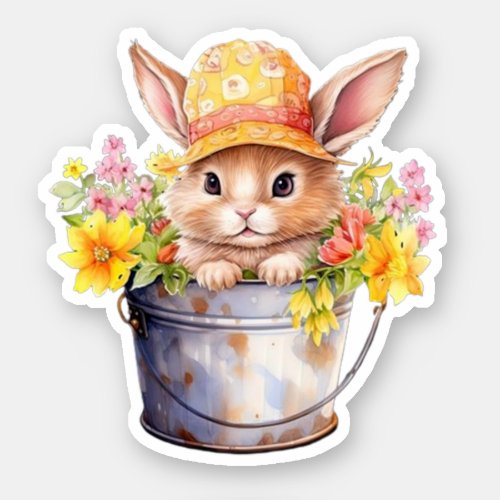 Rabbit Graphic For Girls Floral Spring Time  Sticker