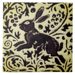 Rabbit Gray Green Stoneware Foliage Woodland Art Ceramic Tile