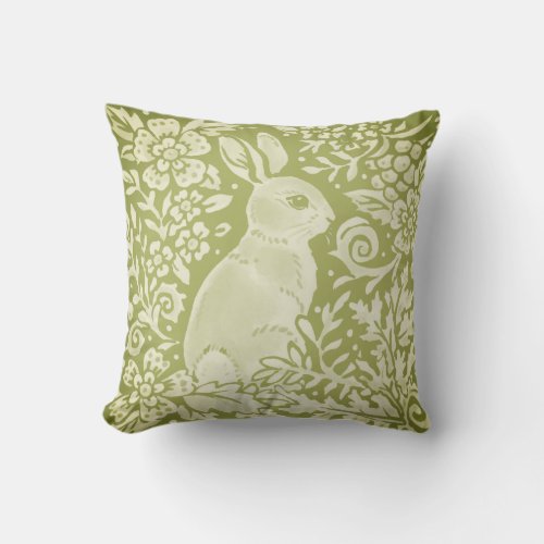Rabbit Green Fern Woodland Animal Floral Modern Throw Pillow
