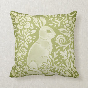 Rabbit Green Fern Woodland Animal Floral Modern Throw Pillow