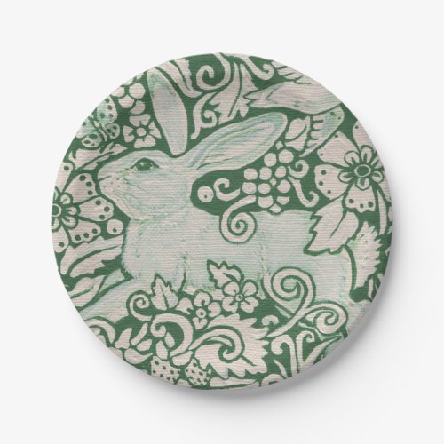 Rabbit Green Woodland Bunny Hare Painting Art Paper Plates