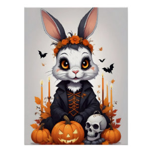 Rabbit Halloween Cute Adorable Funny Animal Cards Poster