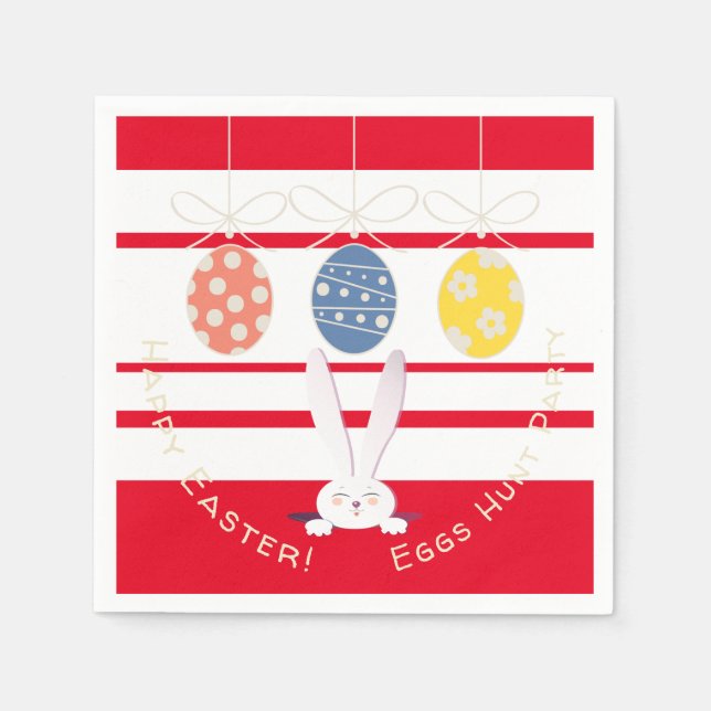 Rabbit Happy Easter Eggs Hunt Spring Party Modern Napkins (Front)