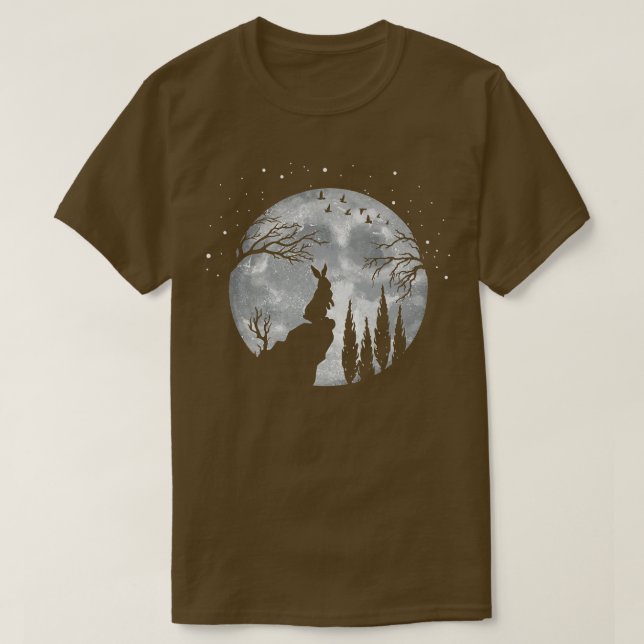 Rabbit Hare Animal Full Moon At NightFunny Pet Bun T-Shirt (Design Front)