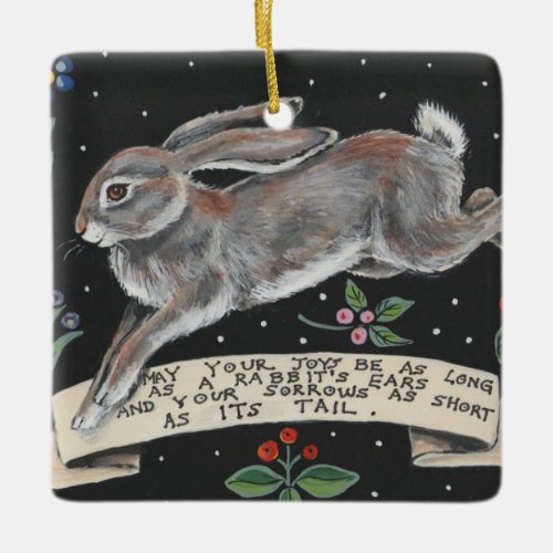 Rabbit Hare Christmas New Years Holiday 2018 Date Ceramic Ornament