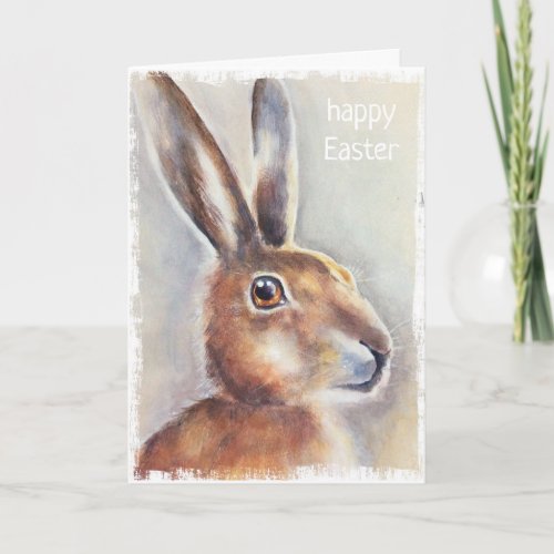 rabbit hare easter card handpainted art