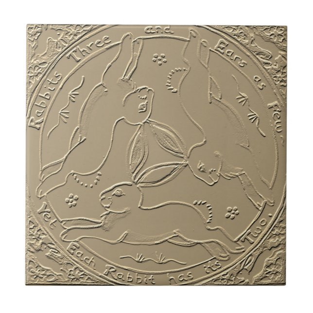 Rabbit Hare Trio Ancient Art Mystical Tan Easter Ceramic Tile (Front)