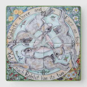 Rabbit Hare Trio Four Seasons Clock Light Green