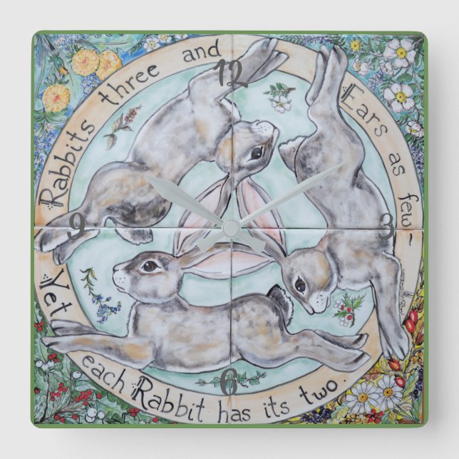Rabbit Hare Trio Four Seasons Clock Light Green (Front)