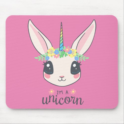 rabbit_hare_unicorn_wreath_cute mouse pad