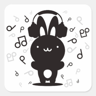 Rabbit_Headphones Square Sticker