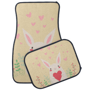 Rabbit heart cute valentine car floor mat