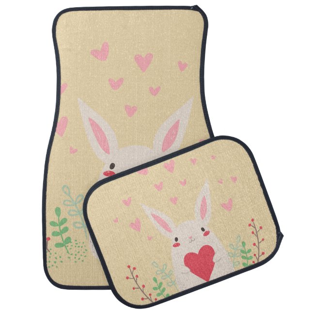Rabbit heart cute valentine car floor mat (Set)