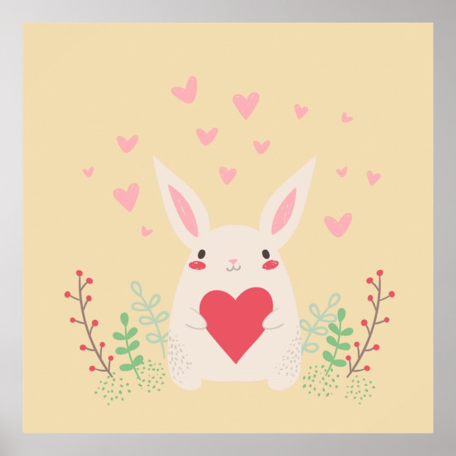 Rabbit heart cute valentine poster (Front)