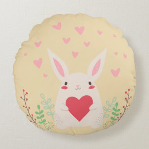 Rabbit heart cute valentine round pillow