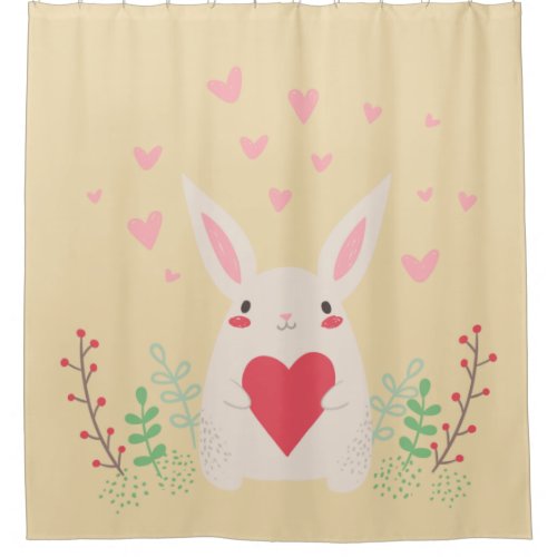Rabbit heart cute valentine shower curtain