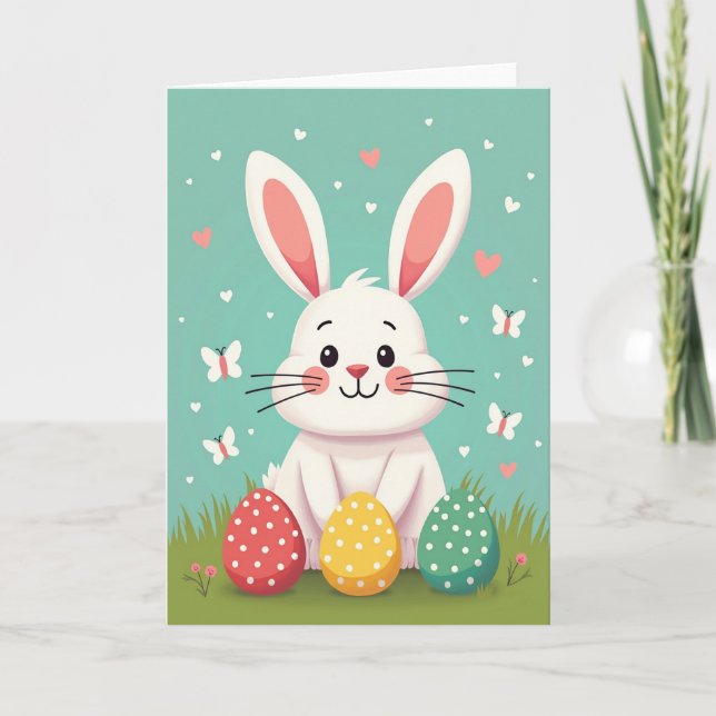 Rabbit Hearts Pattern Spring Card (Front)