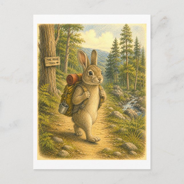 Rabbit Hiking Illustration Postcard (Front)