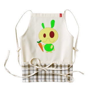 Rabbit holding a carrot cartoon zazzle HEART apron