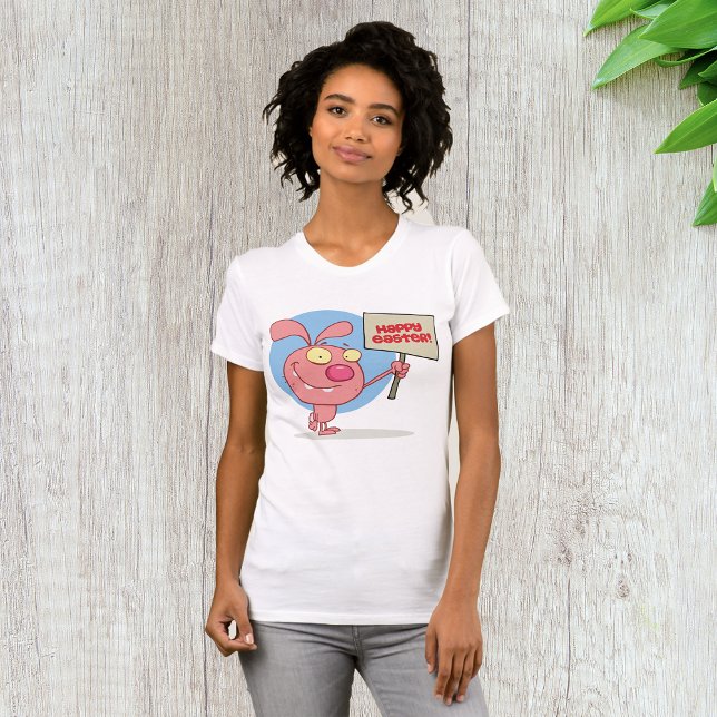 Rabbit Holding A Happy Easter Sign Womens T-Shirt (Creator Uploaded)