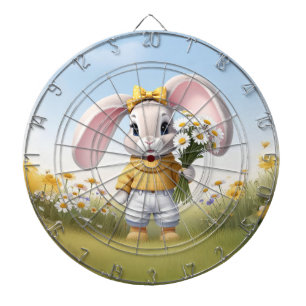Rabbit holding bouquet of white daisies dart board