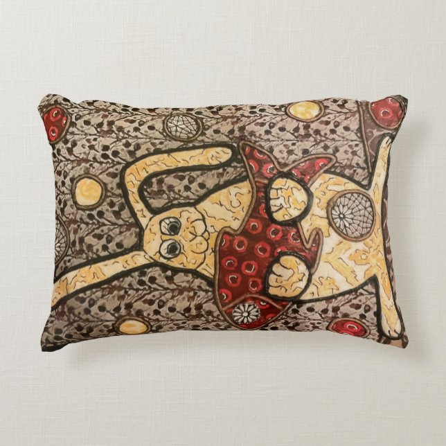 Rabbit holding fish fabric collage accent pillow (Front)