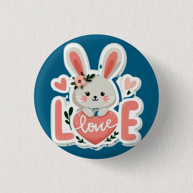 Rabbit Holding Heart Button (Front)