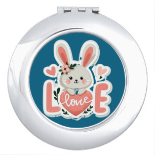 Rabbit Holding Heart Compact Mirror