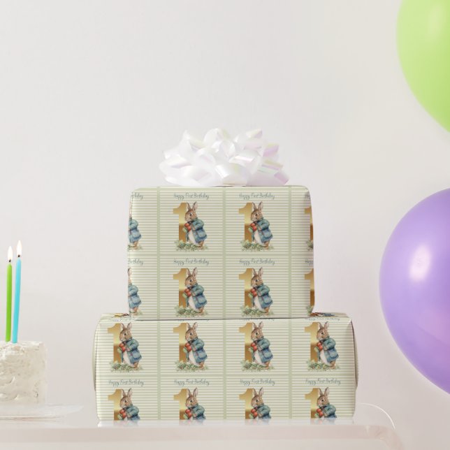 Rabbit holding vegetables First Birthday Wrapping Paper (Party Gifts)