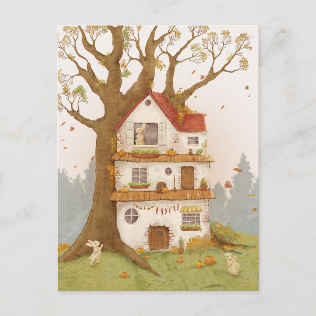 Rabbit hole on a tree postcard (Front)