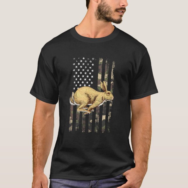 Rabbit Hunting American Flag camo rabbit hunting T-Shirt (Front)