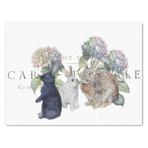 Rabbit Hydrangea Flower Carte Postale Decoupage    Tissue Paper