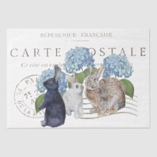 Rabbit Hydrangea Flower Carte Postale Decoupage Tissue Paper
