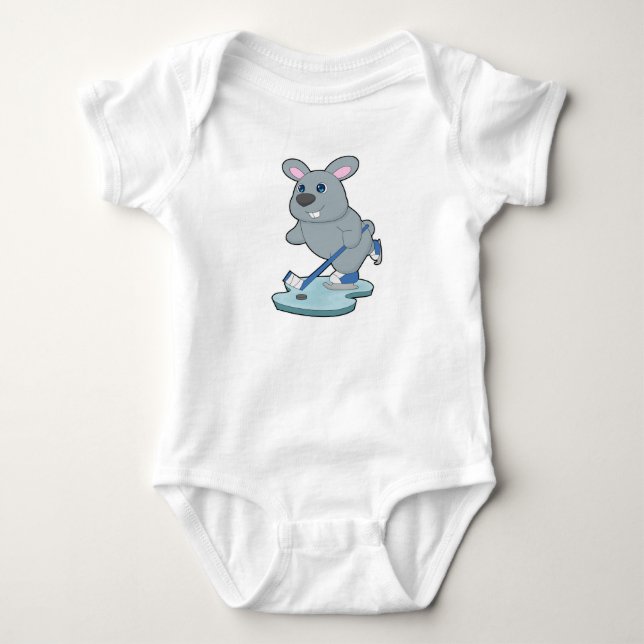 Rabbit Ice hockey Ice hockey stick Baby Bodysuit (Front)