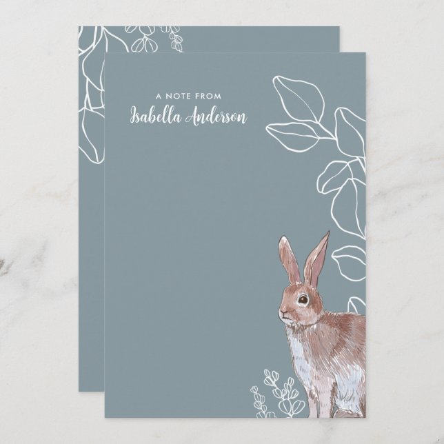Rabbit Illustration Botanical Note Card (Front/Back)