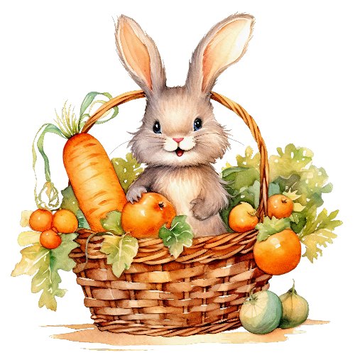 Rabbit in a basket of vegetables sticker