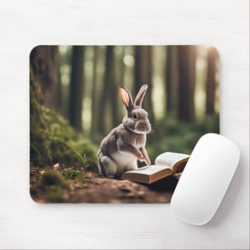 Rabbit In A Forest With Book Mouse Pad