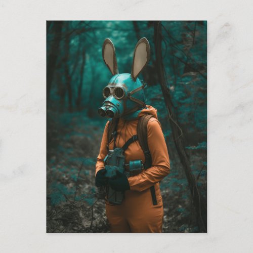 Rabbit in a Gas Mask Postcard
