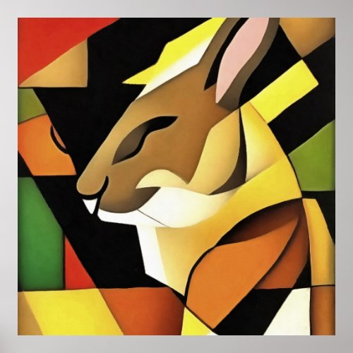 Rabbit In A Geometric Abstract Art Style  Poster
