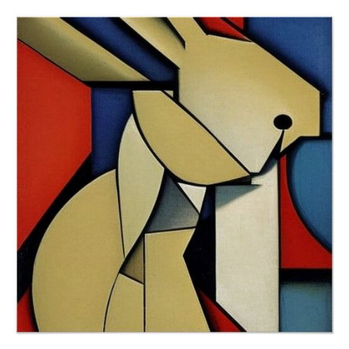 Rabbit In A Geometric Abstract Art Style v2 Poster