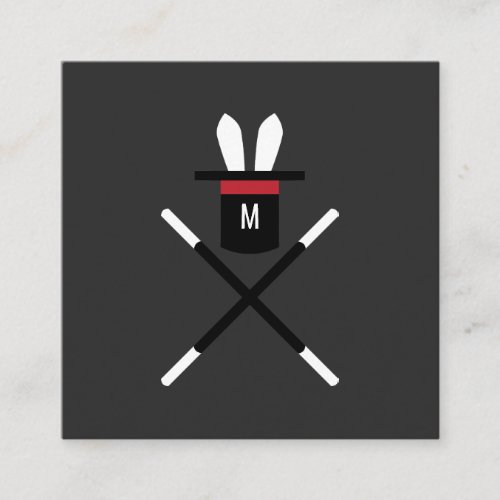 Rabbit in a Hat Dark Gray  Red Monogram Magician Square Business Card