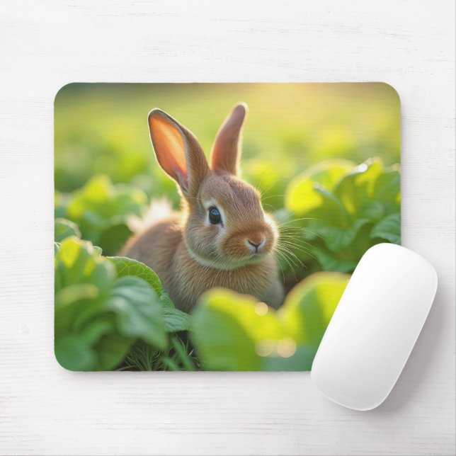 Rabbit In a Lettuce Garden Mouse Pad (With Mouse)
