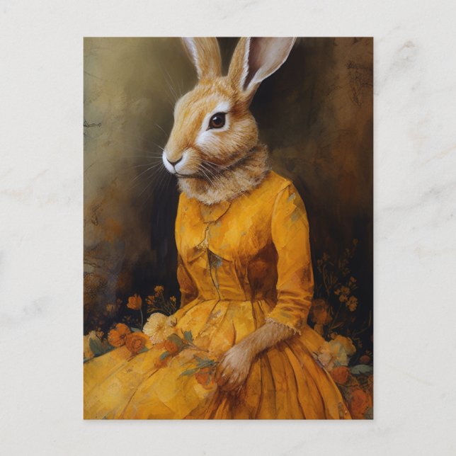Rabbit in a yellow dress postcard (Front)