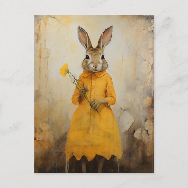 Rabbit in a Yellow Dress with a yellow flower Postcard (Front)