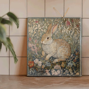 Rabbit in an English Garden William Morris Style Ceramic Tile