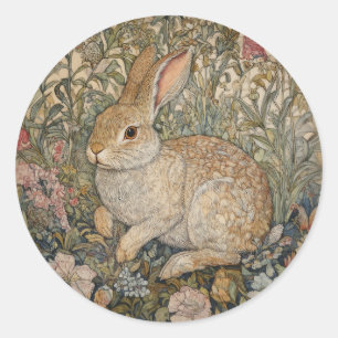 Rabbit in an English Garden William Morris Style Classic Round Sticker