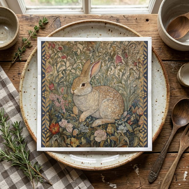 Rabbit in an English Garden William Morris Style Napkins (Creator Uploaded)