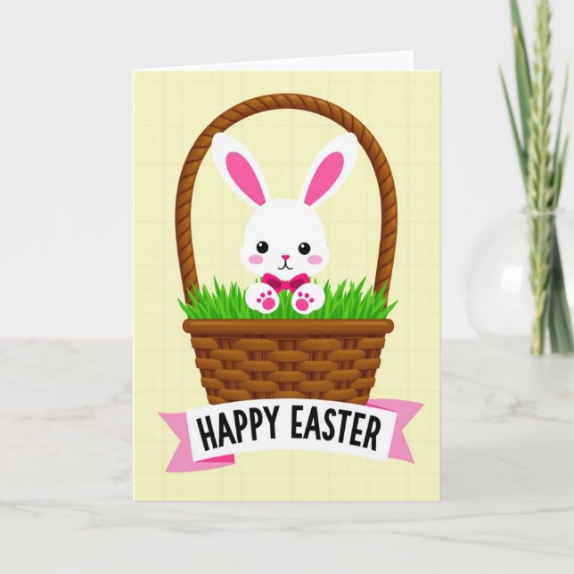 Rabbit In Basket Spring Celebration Card (Front)