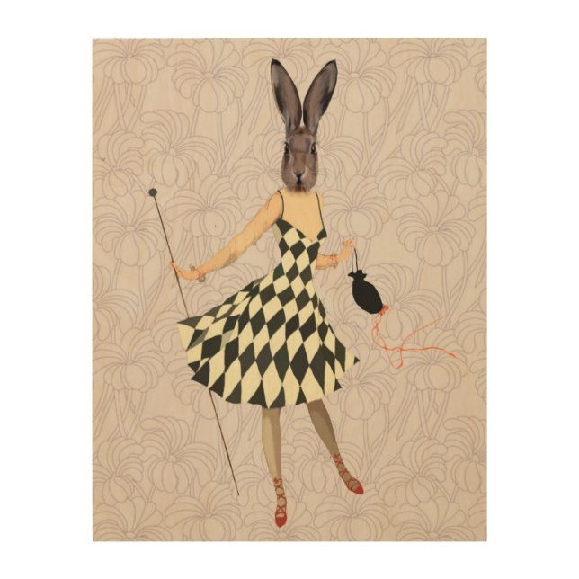 Rabbit in Black White Dress Wood Wall Art (Front)